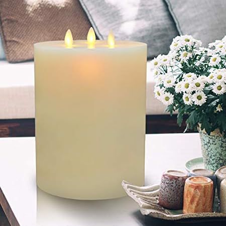 Amazon.com: 3 Wick Flameless Candle - 6x8 Extra Large Pillar Candle, Realistic 3D Flickering Flames  | Amazon (US)
