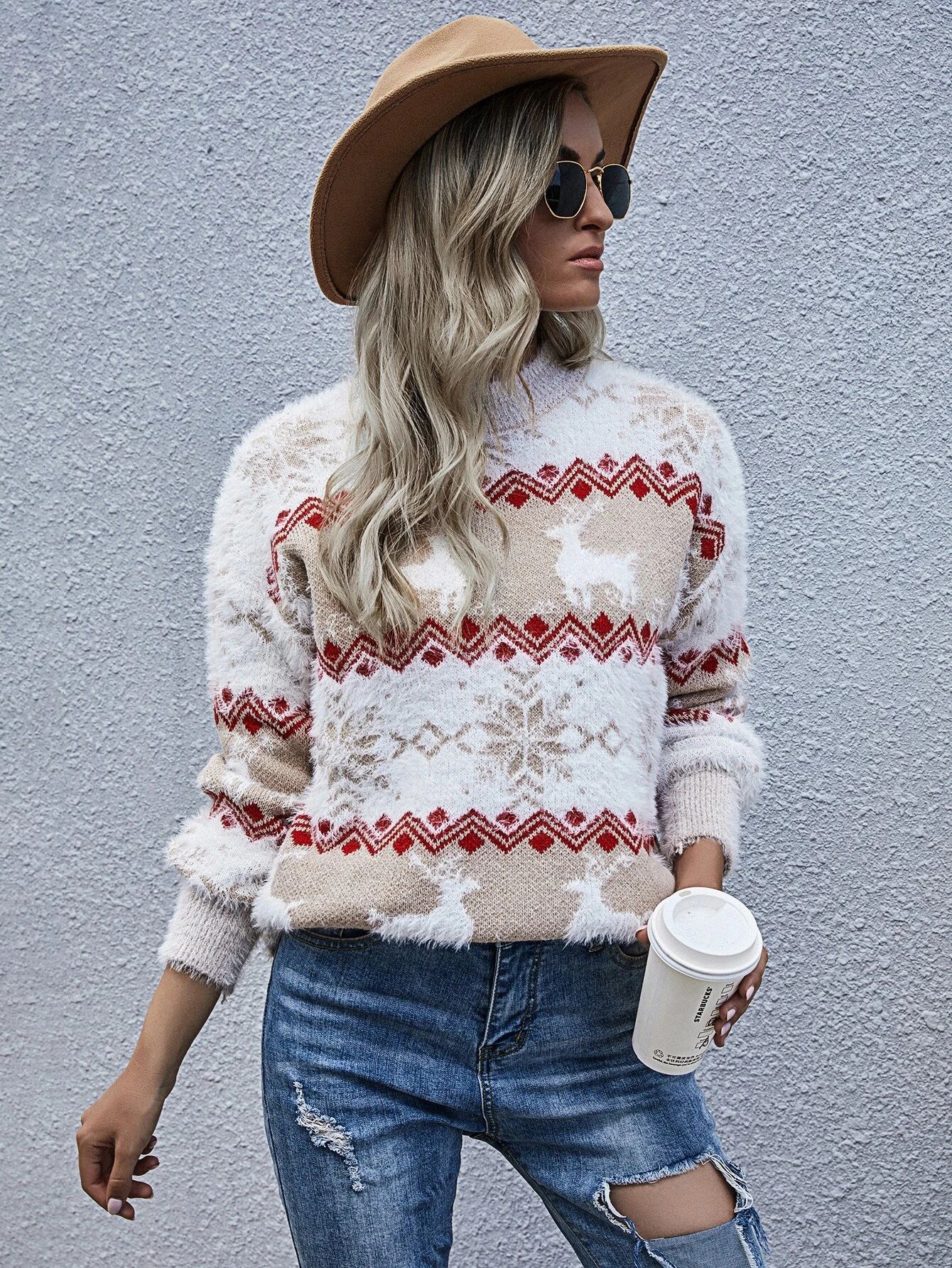 Christmas Pattern Drop Shoulder Sweater | SHEIN