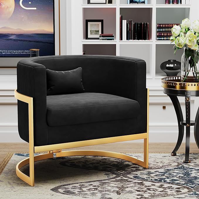 Velvet Accent Chair Gold Modern Barrel Chair Upholstered Arm Chairs for Bedroom Living Room Sofa ... | Amazon (US)