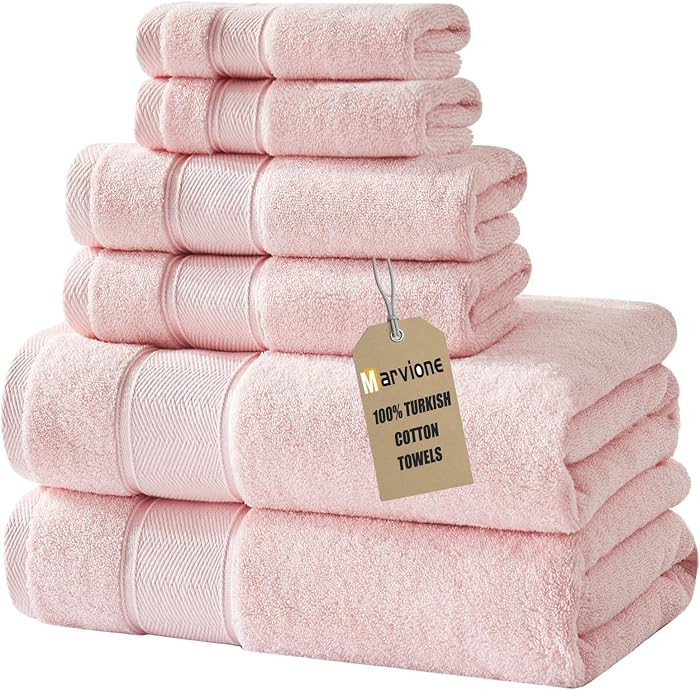 Marvione Bath Towels Set 6 Piece, 100% Turkish Cotton Highly Absorbent and Soft Towels for Bathro... | Amazon (US)