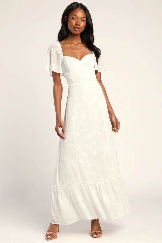 Tailor Made For You White Jacquard Lace-Up Maxi Dress | Lulus (US)