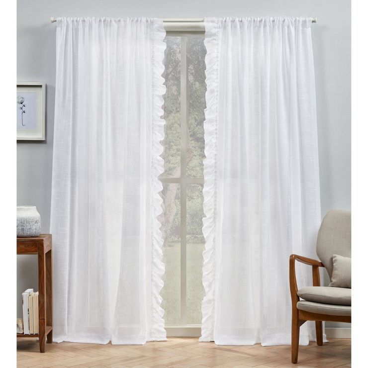 Set of 2 Jacinta Flippable Side Ruffle Sheer Rod Pocket Curtain Panel - Exclusive Home | Target