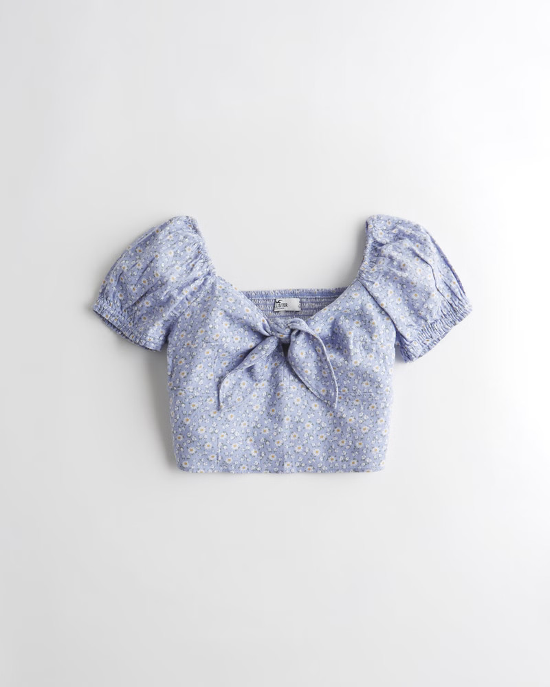 Girls Puff-Sleeve Linen-Blend Crop Top from Hollister | Hollister (US)