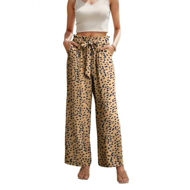 JWD Women's Wide Leg Pants With Pockets High Waist Adjustable Knot Loose Casual Trousers Business... | Walmart (US)