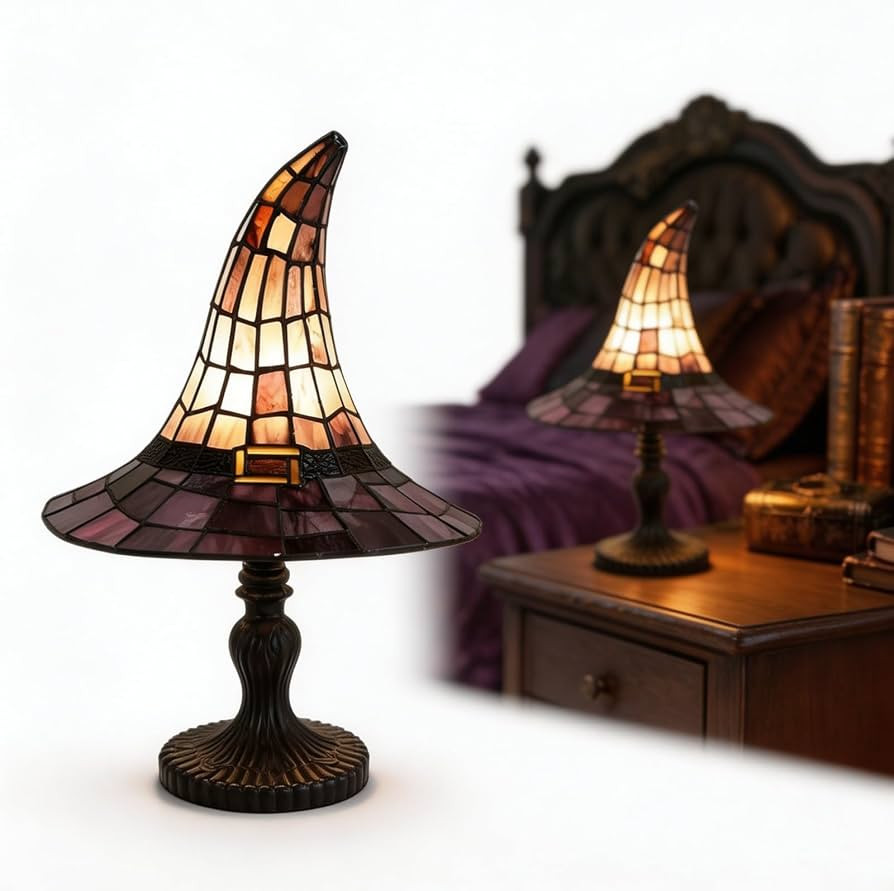 Stained Glass Witch Hat Lamp, USB Powered Gothic Witch Hat Night Light, Handcrafted Retro Resin W... | Amazon (US)