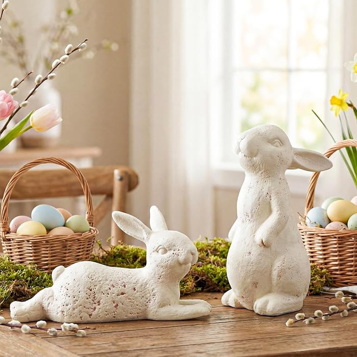 Wesiti 2 Pcs Easter Terracotta Bunny Figurines Decorations Rustic Rabbit Standing Bunny Sculpture... | Amazon (US)