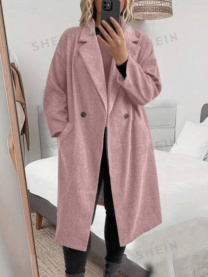 SHEIN LUNE Plus Lapel Collar Drop Shoulder Overcoat | SHEIN