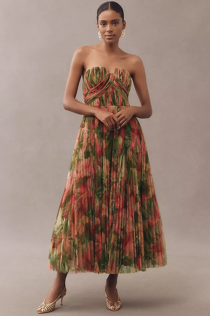 Hutch Corene Strapless Floral Tulle A-Line Midi Dress | Anthropologie (US)