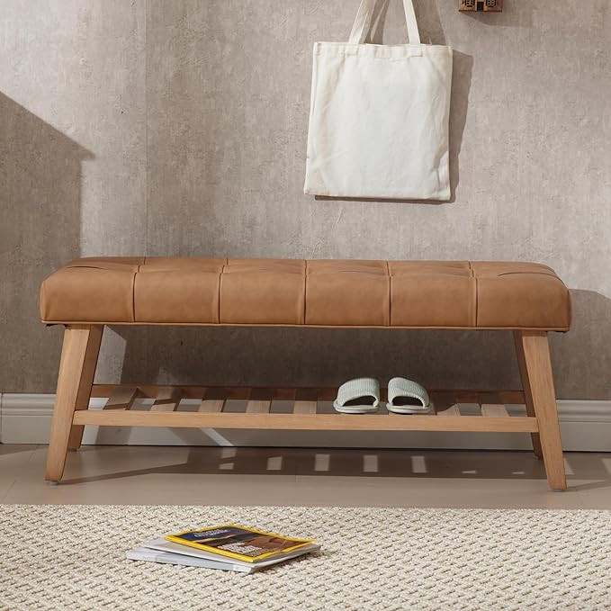 Kmax Entryway Bench with Shoe Storage, Leather Upholstered Wood Storage Bench for Living Room Win... | Amazon (US)
