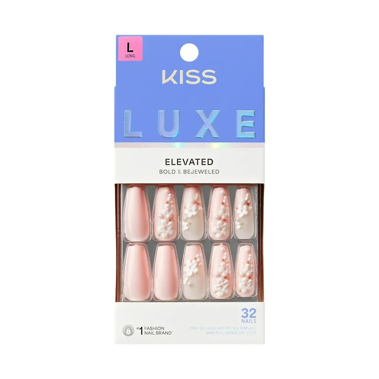 KISS LUXE Press On Nails, ‘Wandering Tide’, White, Long Coffin, 32 Count | Walmart (US)