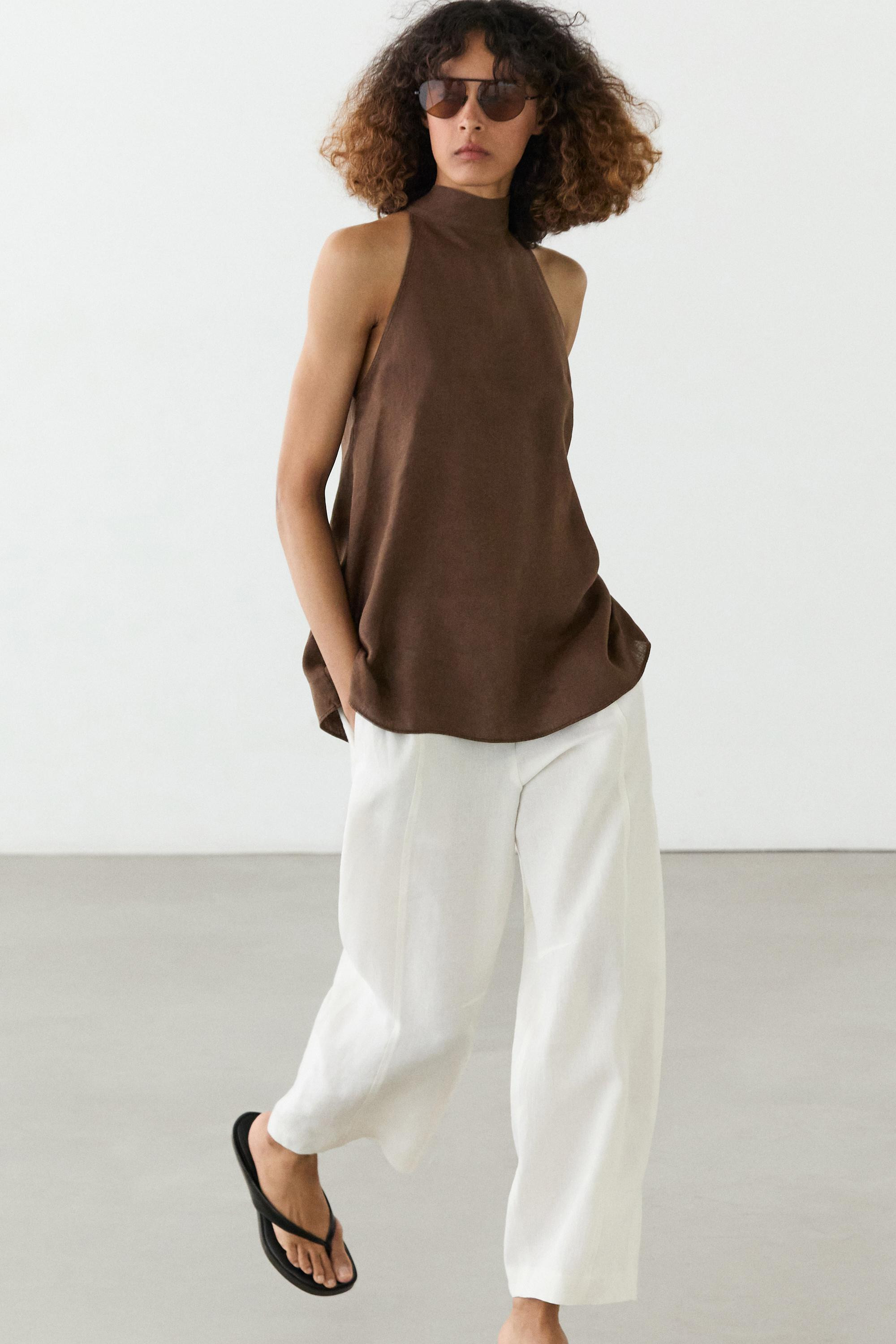 Flowing linen halter top · Brown, Red · Shirts | Massimo Dutti | Massimo Dutti UK