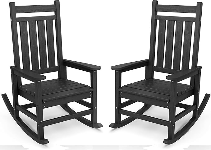 SERWALL Outdoor Rocking Chair Set of 2, HDPE Rocking Chairs for Adult, Black | Amazon (US)