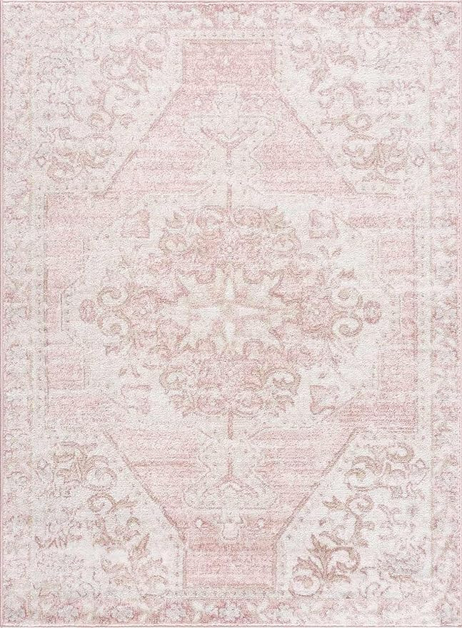Blush & Light Pink Collection Snead Bohemian Oriental Medallion Area Rug - Traditional Floral Car... | Amazon (US)