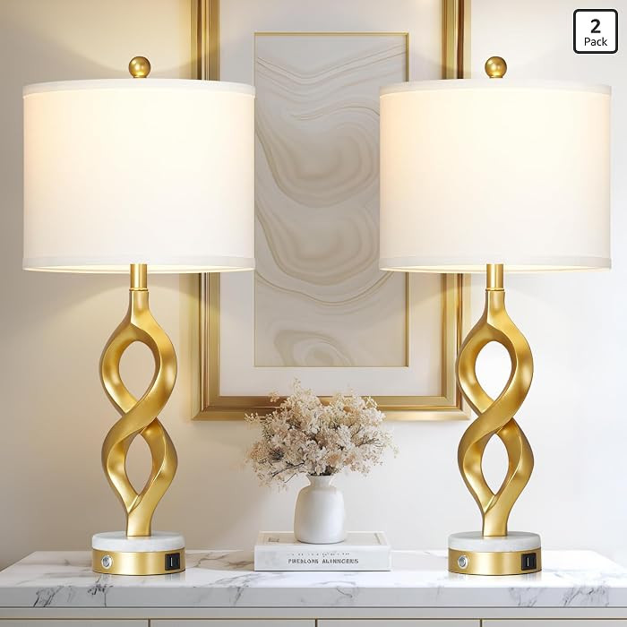 White and Gold Table Lamps Set of 2 for Living Room, 30" Tall Touch Control Bedside Lamps for Bed... | Amazon (US)