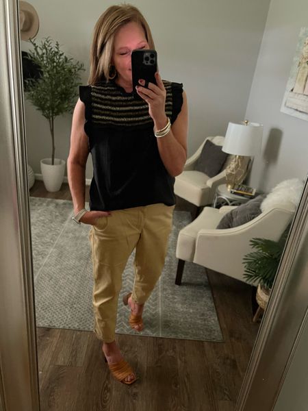 J.Crew Factory SALE going on now! Found this cute ruffle sleeve top and it’s a great option for work or play. Fits tts. Styled with Amazon Essentials twill pants, have stretch, fits tts, more colors available. 

Casual outfit, business casual outfit, casual workwear, work outfit, weekend outfit, pants, tops, chinos, twills, every day outfit, fashion over 40

#LTKunder50 #LTKsalealert #LTKworkwear