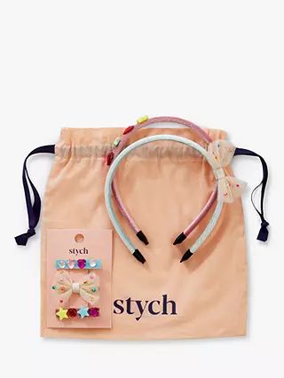 Stych Kids' Tulle Bow/Gem Alice Bands & Hair Clips Set, Pink | John Lewis (UK)