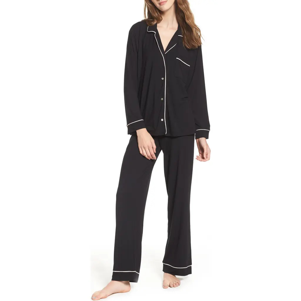 Eberjey Gisele Long Pajamas in Black/sorbet Pink at Nordstrom, Size X-Large | Nordstrom