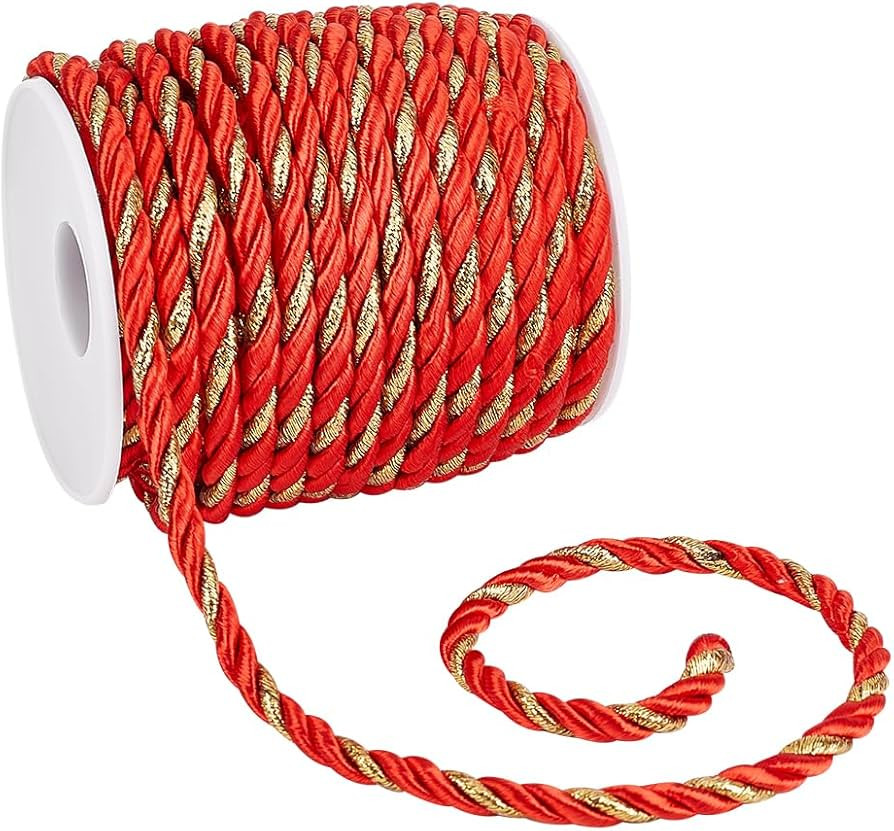 PH PandaHall 5mm Christmas Red Gold Rope 19 Yards Decorative Cord Trim Craft Window Rope Handmade... | Amazon (US)