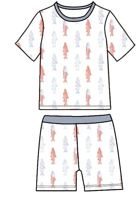 Patriotic Fish Two Piece Bamboo Short Pajama Set | Sweet Tupelo Clothing