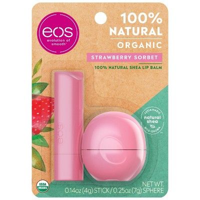 eos Natural &#38; Organic Lip Balm Stick &#38; Sphere - Strawberry Sorbet - 2pk/0.39oz | Target