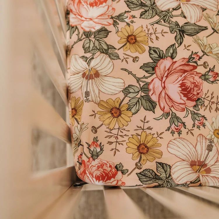 Vintage Floral Crib Sheet, Rose Pink | SpearmintLOVE