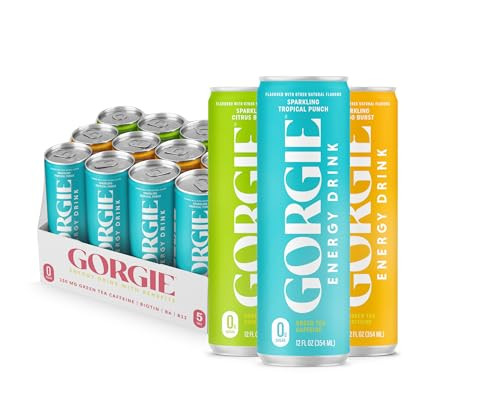 GORGIE Tropical Variety Sugar Free Energy Drink, Green Tea, 12 Pack | Amazon (US)