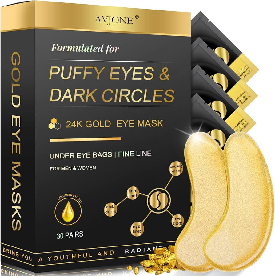 AVJONE 24K Gold Eye Mask - 30 Pairs Puffy Eyes and Dark Circles Treatments - Relieve Pressure and... | Amazon (US)