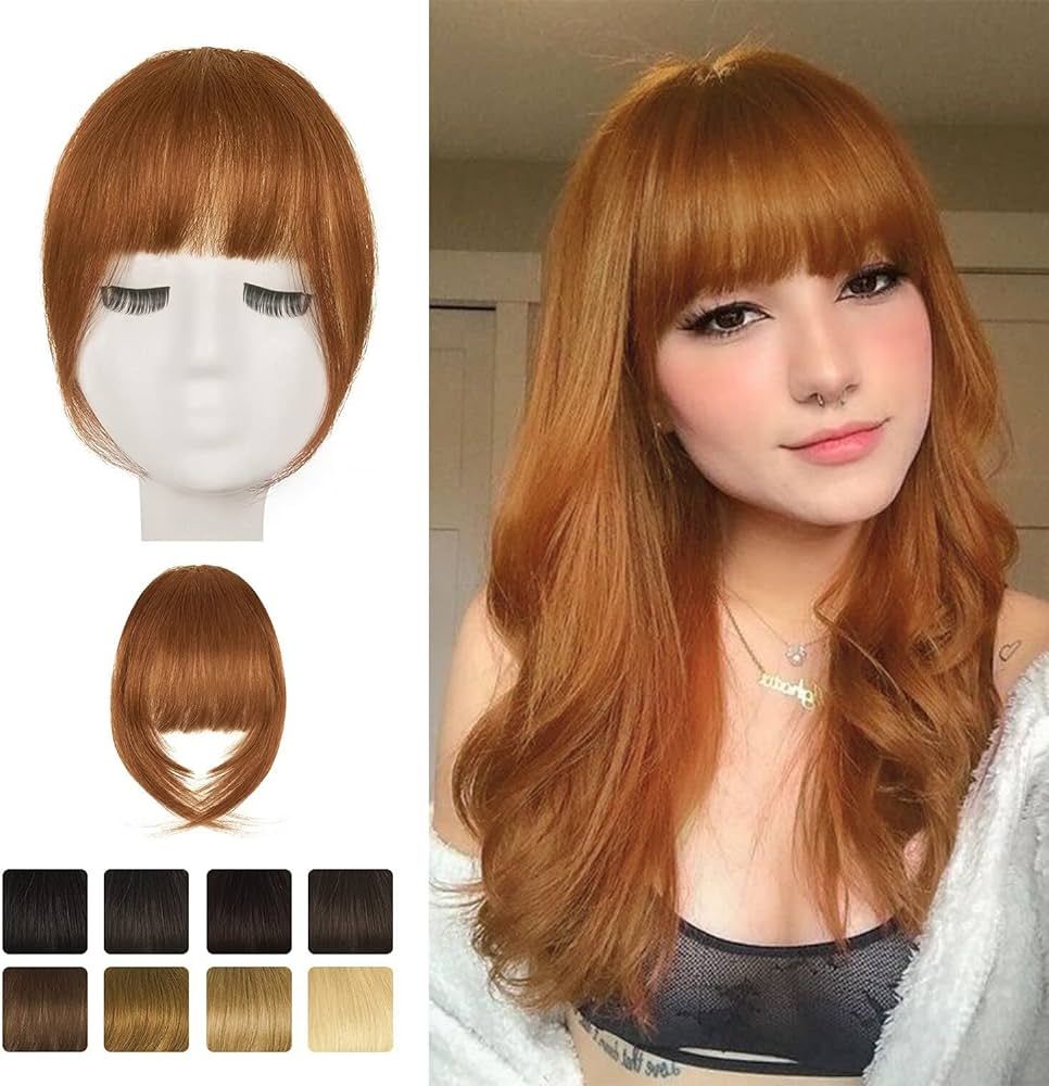 Clip in Bangs, BARSDAR 100% Human Hair Bangs Extensions French Thick Auburn Bangs with Temples Cl... | Amazon (US)