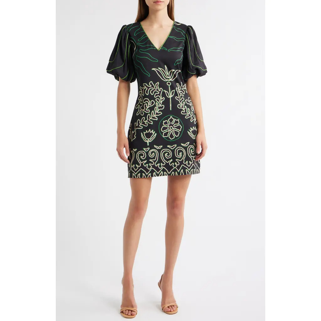 CIEBON Rochelle Floral Print Minidress in Black/Green at Nordstrom Rack, Size X-Small | Nordstrom Rack
