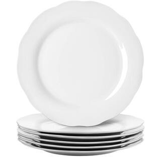 10.6 in. Porcelain Scalloped Plates, Off-White Serving Dishes Set of 6 for Home Kitchen, Microwave and Dishwasher Safe | The Home Depot