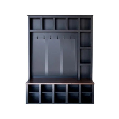 Farmhouse Wooden Style Hall Tree With 6 Hooks, Practical Walnut Storage Bench With Adjustable Shelves, 4-In-1 Entryway Shoe Cabinet With 13 Cubbies F | Wayfair North America