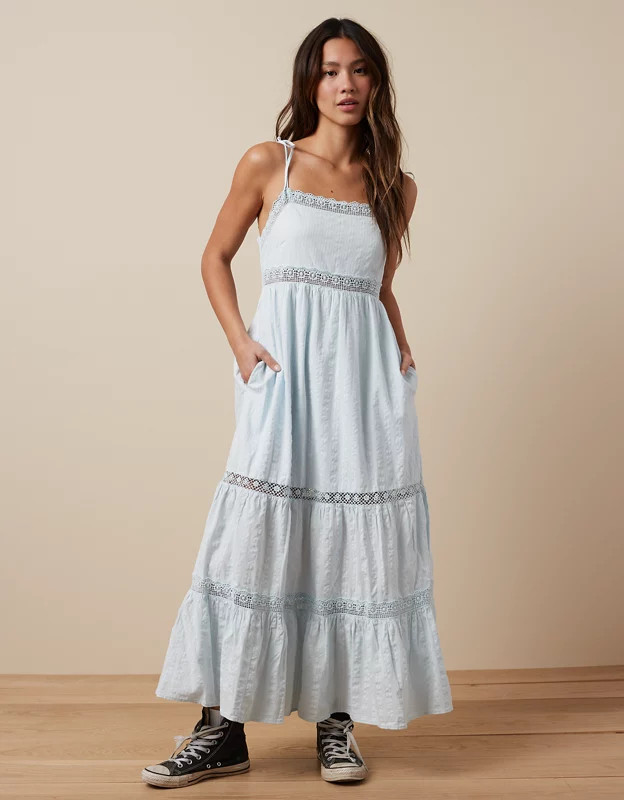 AE Tie Strap Tiered Midi Dress | American Eagle Outfitters (US & CA)