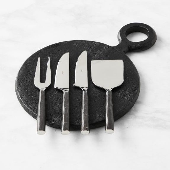 Black Wood Round Cheese Board with Cheese Knives | Williams-Sonoma