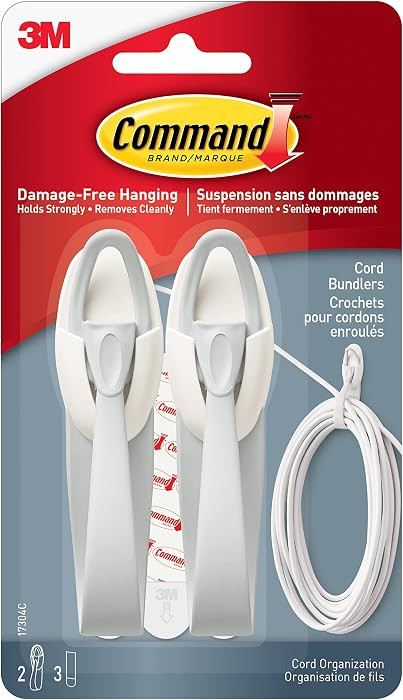Command Cord Bundlers, Damage-Free Cord Management, 2-Bundlers, 3-Strips, Holds up to 2 lbs - Eas... | Amazon (US)