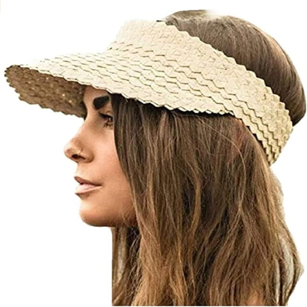Sun Visor Hat Women, Straw Summer Beach Hats Wide Brim Outdoor Camping Hiking | Amazon (US)