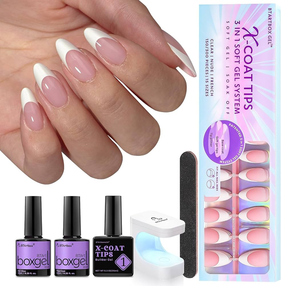 btartboxnails White French X-coat Tips - 3 in 1 150Pcs Medium Almond Tips with Nail Gel, French P... | Amazon (US)
