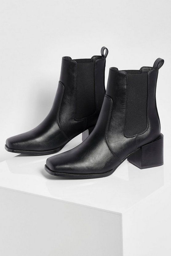 Elastic Panel Low Block Heel Shoe Boot | Boohoo.com (US & CA)