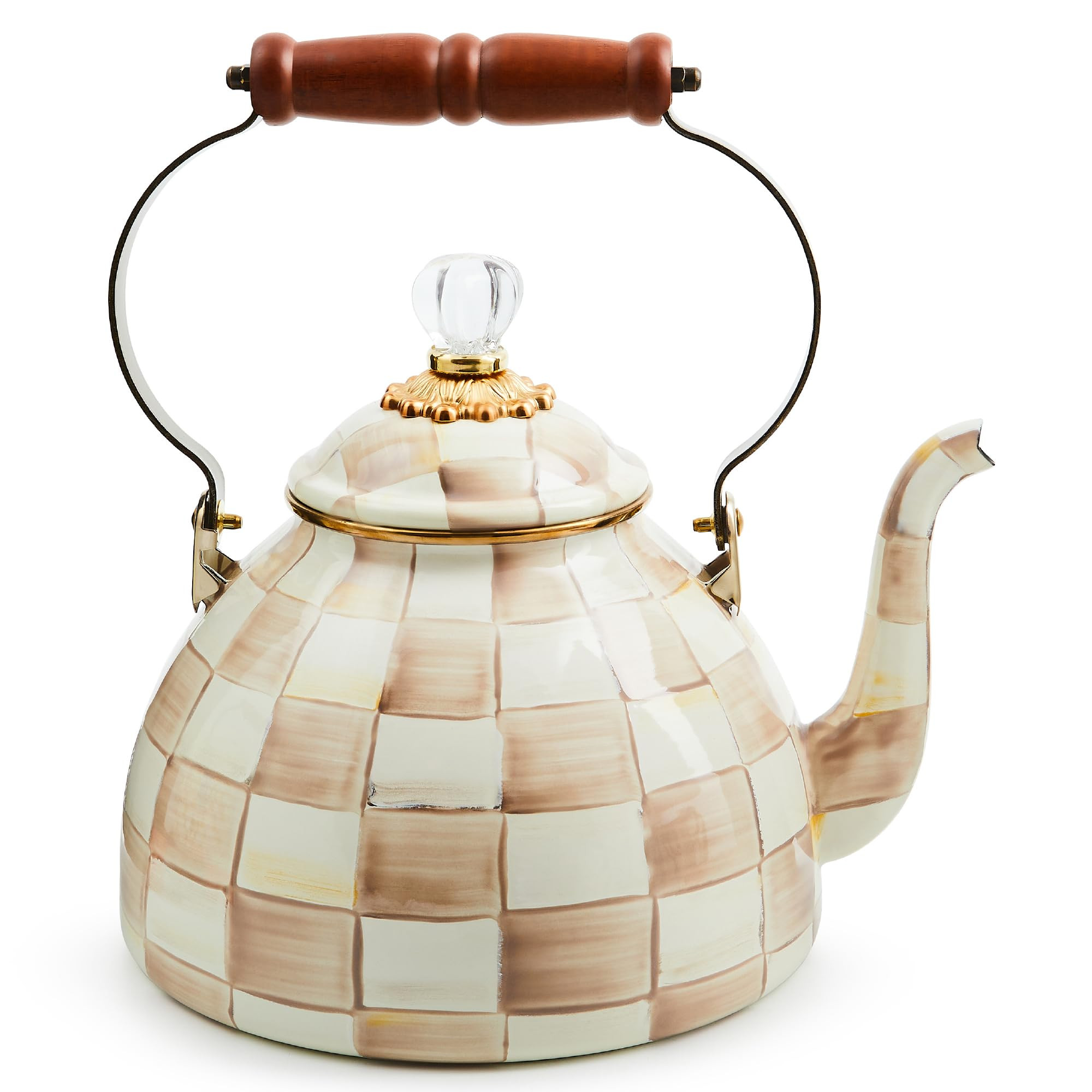 MACKENZIE-CHILDS Enamel Tea Kettle, Stylish Tea Kettle for Stovetop, Brown-and-White Mocha Check,... | Amazon (US)