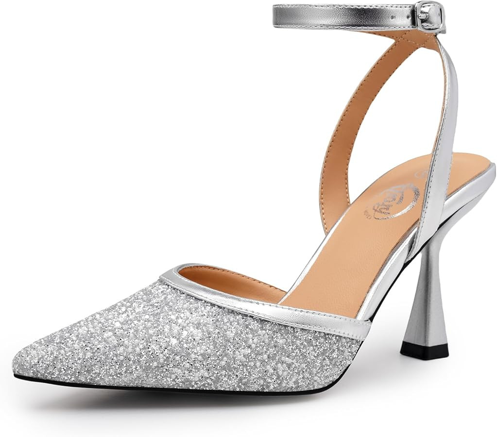 Trary Heels Women Pumps Closed Toe Ankle Strap Pointed Toe Heeled Sandals for Women Stiletto Wedd... | Amazon (US)