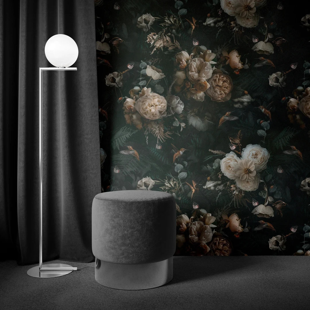 Dark Floral Wallpaper, Vintage Botanical Wallpaper, Vintage Flowers Wallpaper, Traditional Remova... | Etsy (US)