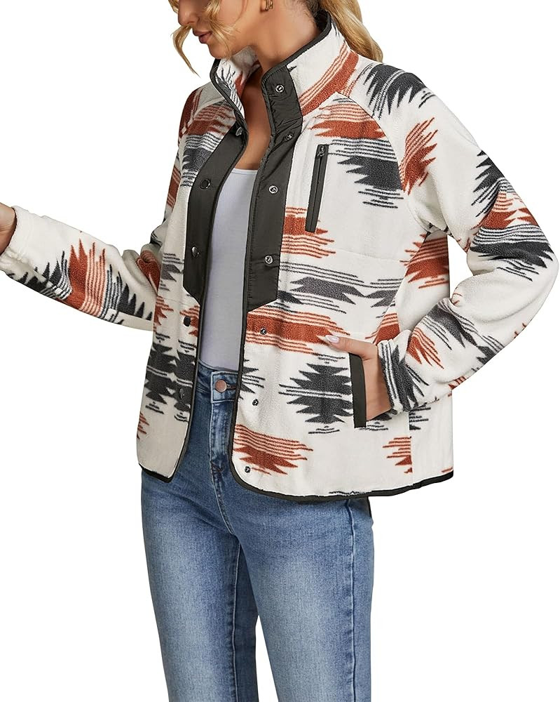 luvamia Fleece Jacket Women Winter Western Aztec Print Fall Button Down Shacket Lightweight Coat ... | Amazon (US)