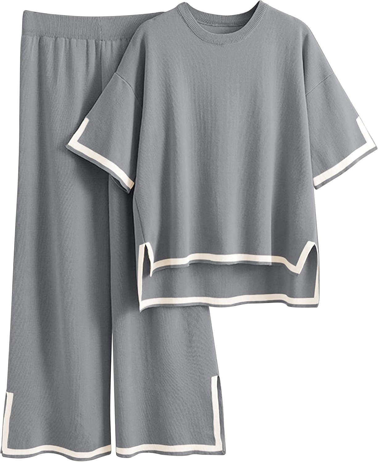 Tanming Sweater Sets Women 2 Piece Lounge Sets Short Sleeve Knit Pullover Tops Wide Leg Pants | Amazon (US)