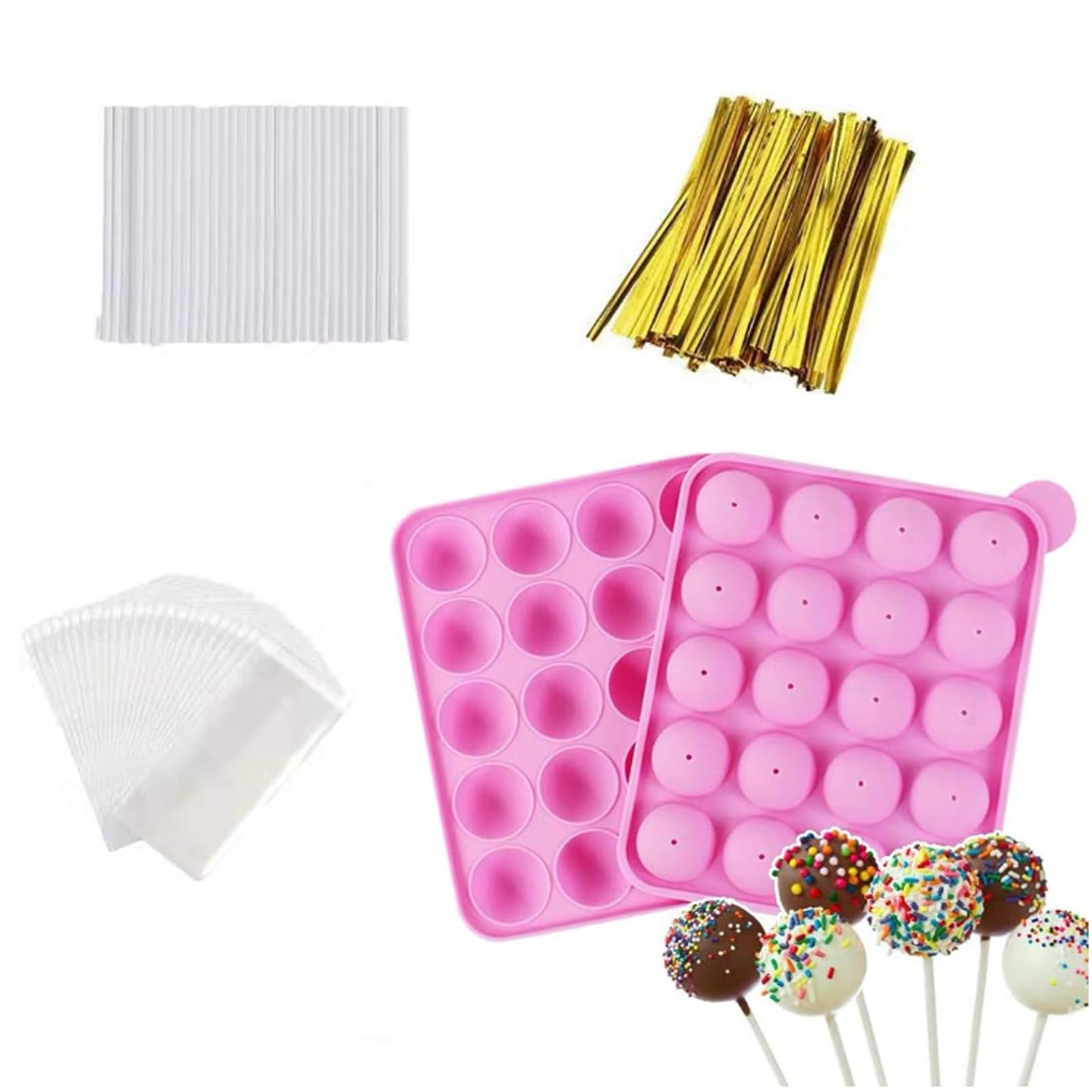 20-Cavity Silicone Cake Pop Mold Set With Lollipop Sticks, Treat Bags, Twist Ties - For Cake Pops... | Amazon (US)