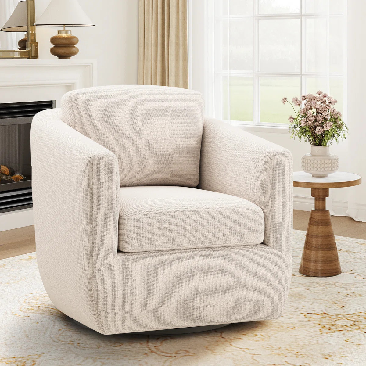 Modern Soft 29" Wide Fabric Upholstered 360° Swivel Accent Chair No Assembly Required | Wayfair North America