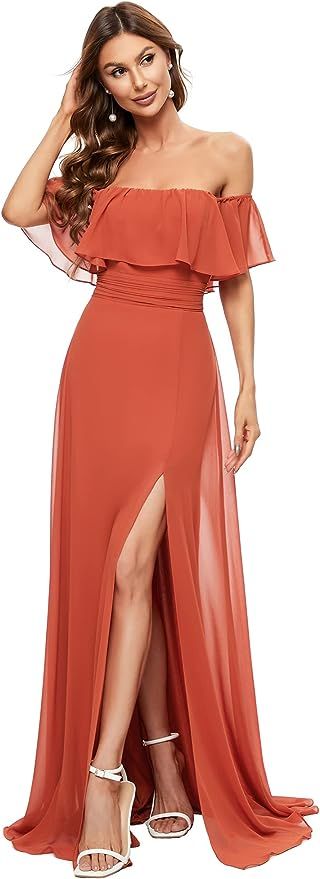 Ever-Pretty Womens Off The Shoulder Ruffle Party Dresses Side Split Beach Maxi Dress 07679 | Amazon (US)