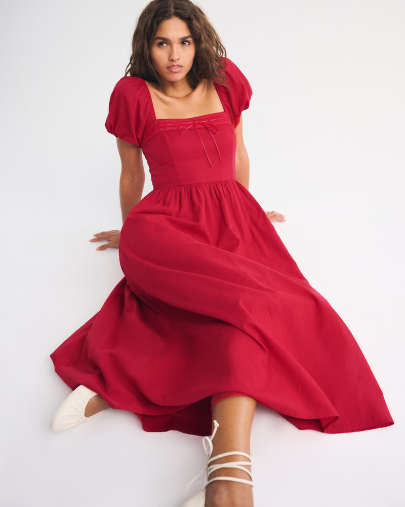 Women's The A&F Emerson Puff Sleeve Midi Dress | Women's Dresses & Jumpsuits | Abercrombie.com | Abercrombie & Fitch (US)