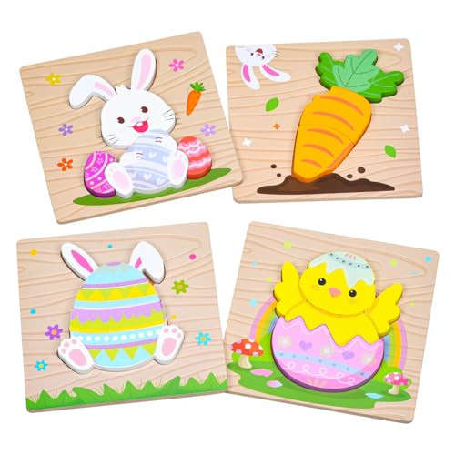 4 Pack Easter Wooden Puzzles for Kids Toddler Easter Basket Stuffers Toys Gifts Party Favor Boys Girls Classroom Exchange Toys | Amazon (US)