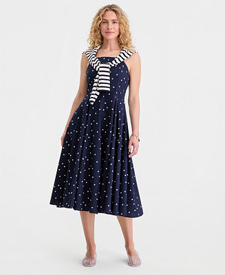 Women's Square-Neck Seamed Fit & Flare Midi Dress, Macy's Exclusive | Macy's