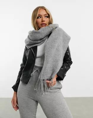 ASOS DESIGN supersoft long woven scarf with tassels in gray | ASOS (Global)