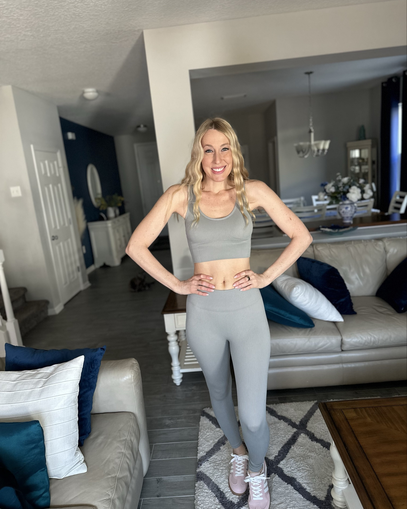 Active wear sets in grey 
🤍 this comes with 3 pairs of active sets 
🤍 it does have tons stretch 
🤍 fits true to size, wearing size small and I am 5’10”
🤍 SHEIN fashion 

#LTKTall #LTKfitnessgoals